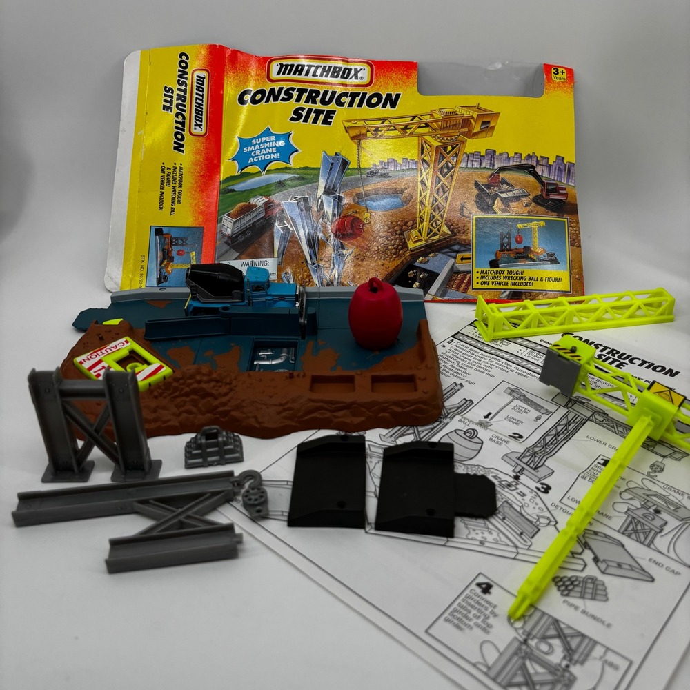 Matchbox Construction Site Playset with Wrecking Ball Crane and Cement Mixer